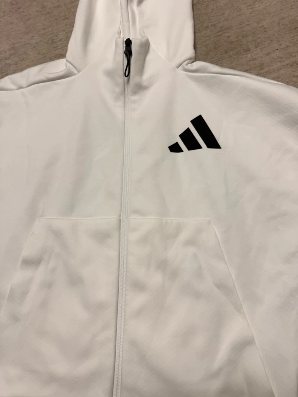 adidas White Zip-Up Hoodie with Black Logo - Picture 2 of 7